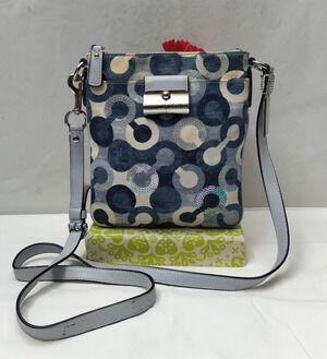 Coach Kristin Multicolor Canvas Sequin Leather Trim Zipper Closure Crossbody Bag